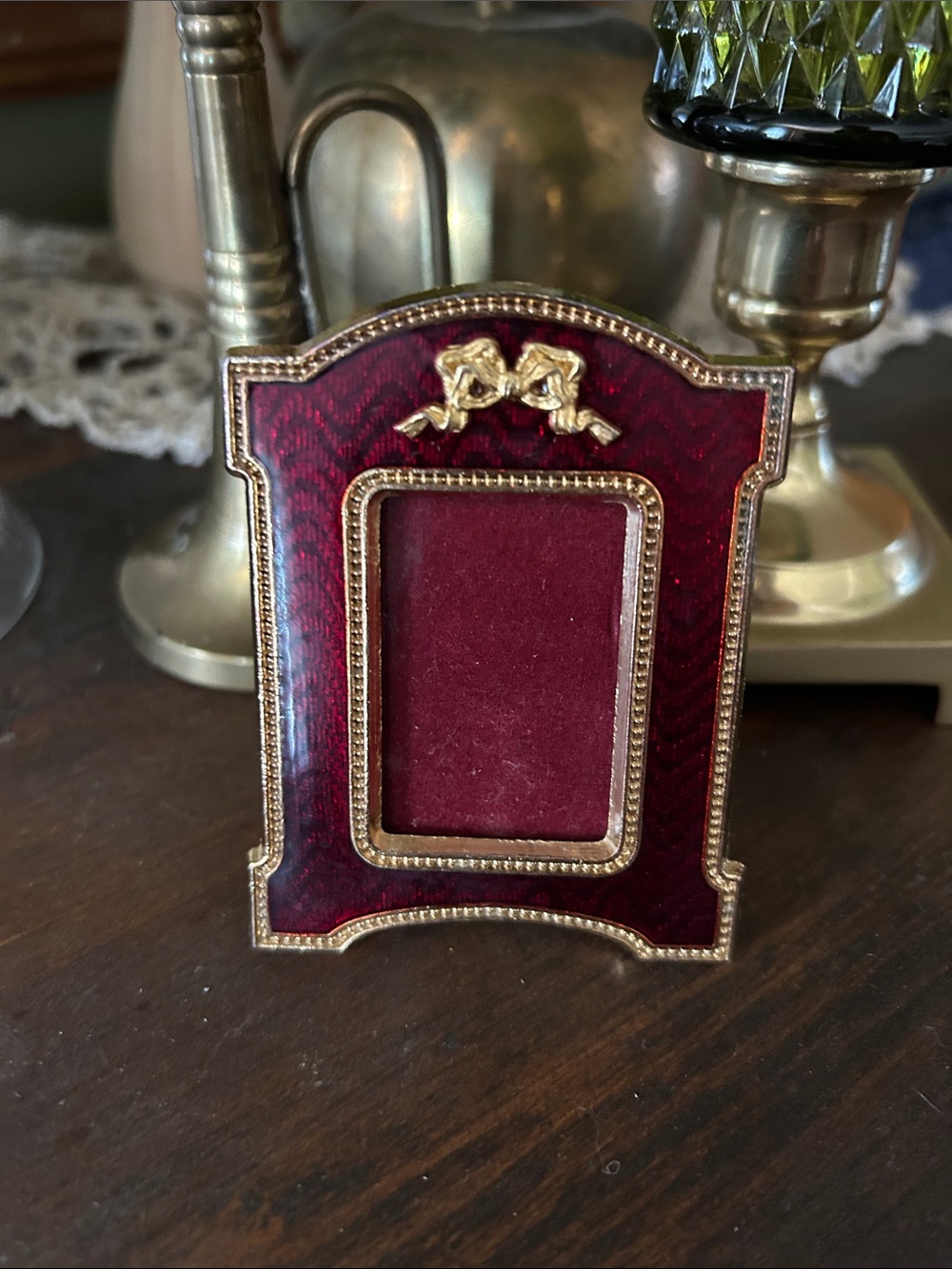 Elegant Faberge Inspired Burgundy and Gold Mini Picture Frame - Home Accents